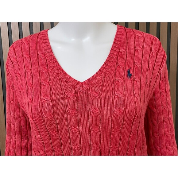 Polo Ralph Lauren Women's L Red Sweater Cotton Cable Knit Pony Classic Preppy - Picture 2 of 11
